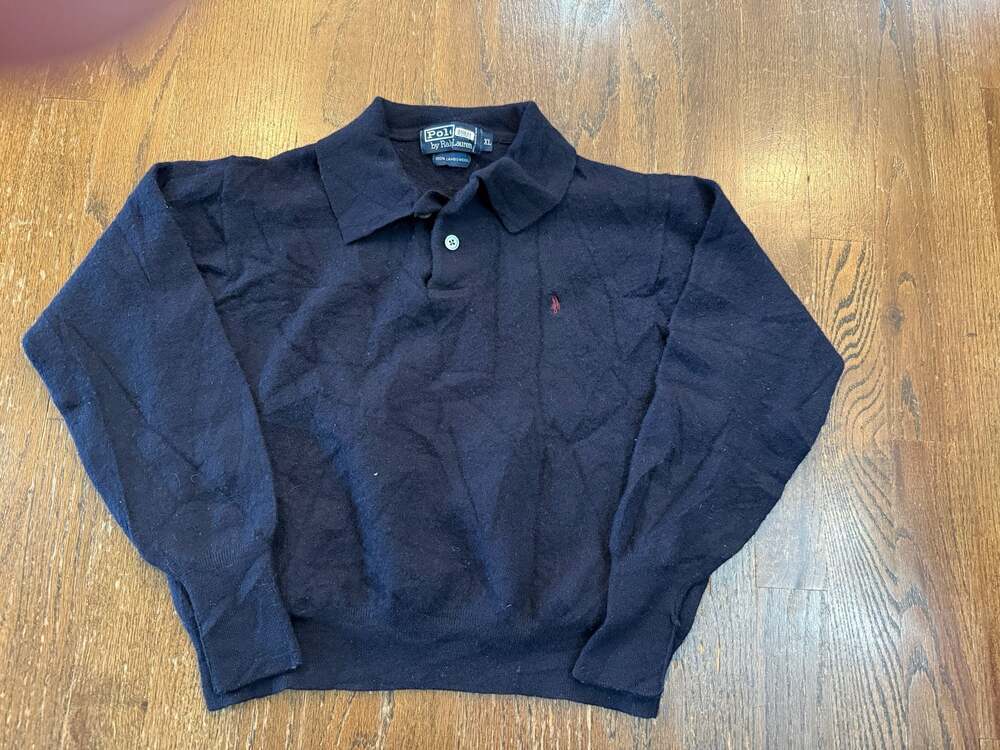 Vintage Youth Polo by Ralph Lauren 100% Lambswool Long Sleeve Collared Sweater